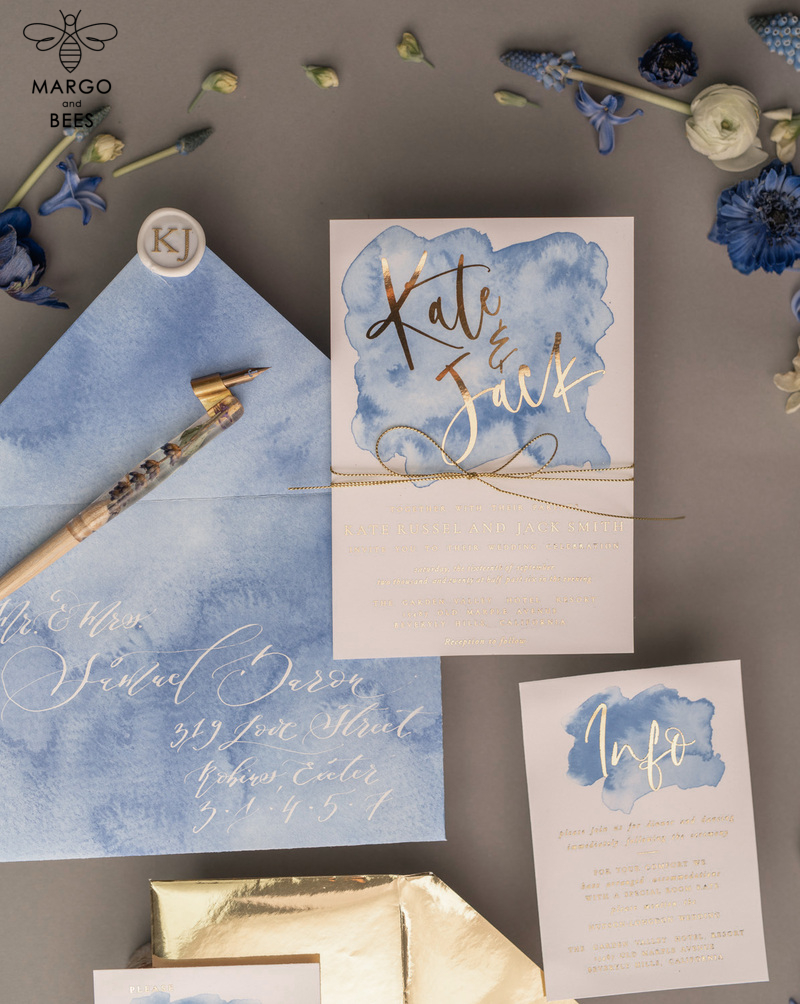 Personalised wedding invitations gold watercolor baby blue-11