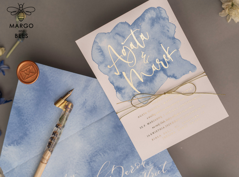 Personalised wedding invitations gold watercolor baby blue-24
