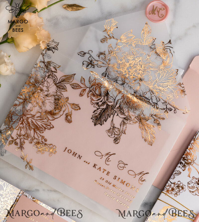 Elegant Indian Wedding Invitation Suite with Luxury Arabic Gold Foil and Glamour Golden Shine: Romantic Blush Pink Wedding Cards Included-1