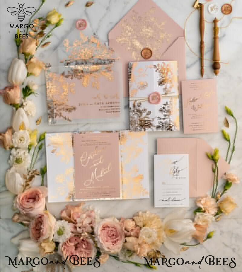 Luxury Arabic Gold Foil Wedding Invitations, Glamour Golden Shine Wedding Invites, Romantic Blush Pink Wedding Cards, Elegant Indian Wedding Invitation Suite-3