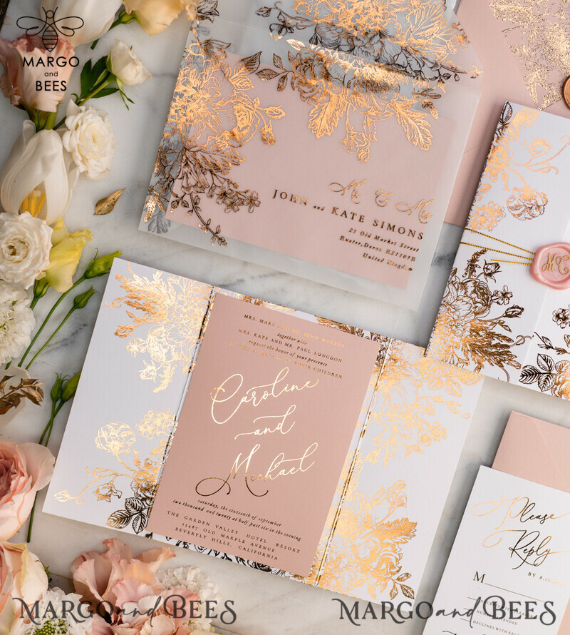Exquisite Luxury Arabic Gold Foil Wedding Invitations with Glamour Golden Shine and Romantic Blush Pink Accents: An Elegant Indian Wedding Invitation Suite-4