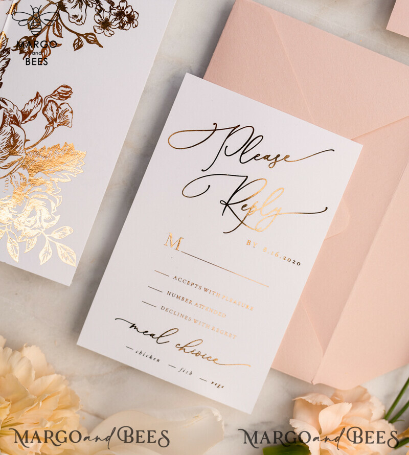 Luxury Arabic Gold Foil Wedding Invitations, Glamour Golden Shine Wedding Invites, Romantic Blush Pink Wedding Cards, Elegant Indian Wedding Invitation Suite-5