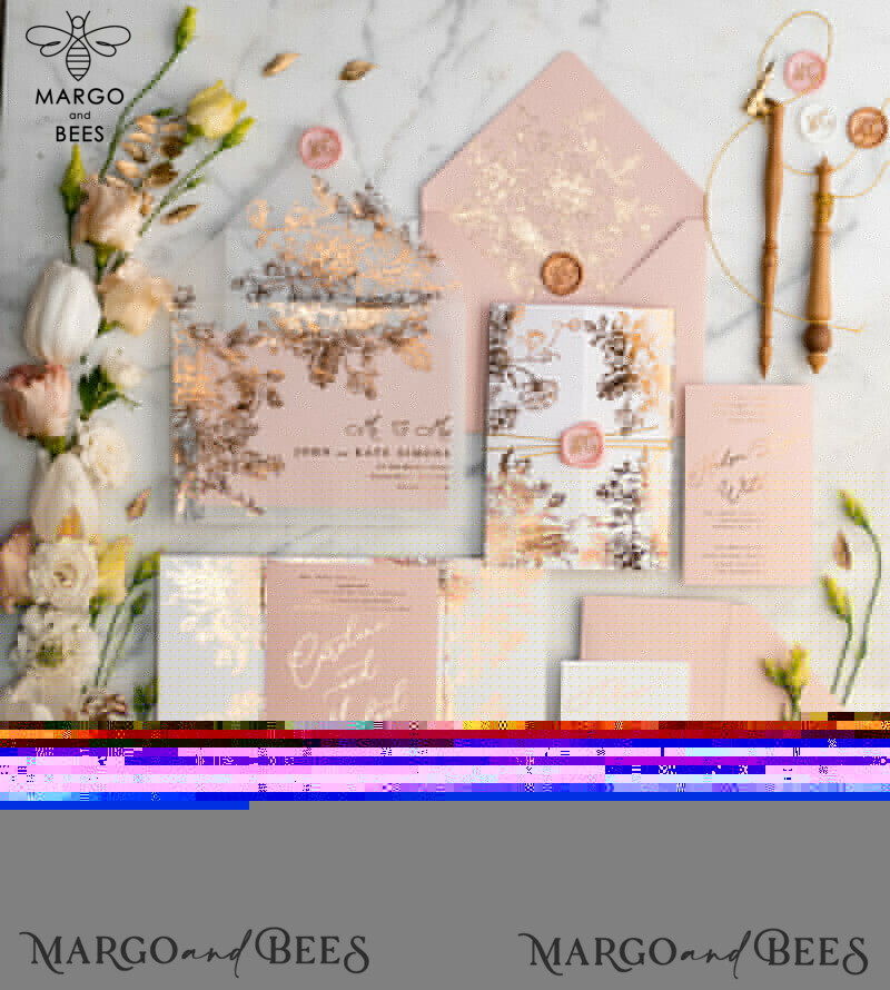 Blush Gold Wedding Invitations , Luxury Indian Wedding Cards, Twine and wax seal Wedding stationery -7