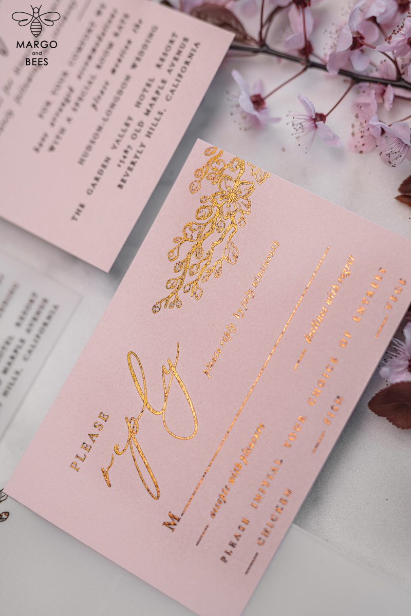 Spring Cherry Blossom wedding invitations, Rose Gold Vellum Wedding Invitation Suite, Pink Sakura  Wedding Stationery  -22