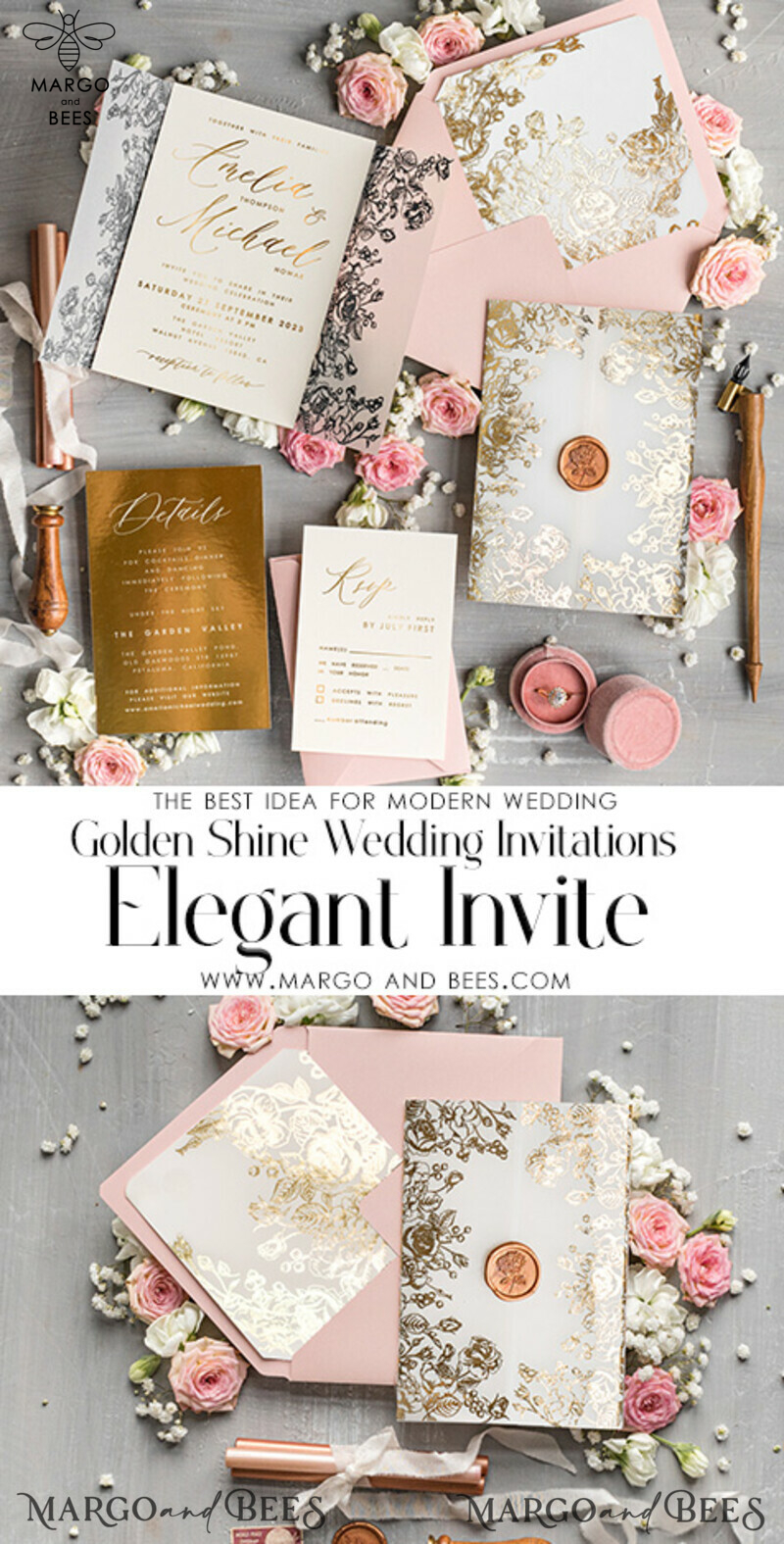 Elegant and Exclusive: Bespoke Blush Pink Wedding Invitations for a Glamourous Affair-3