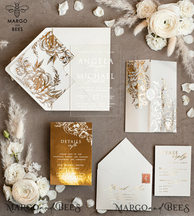 Acrylic Wedding invitations suite, Glamour Wedding Invitations, Golden Shine Wedding Invitation Suite, Luxury Gold Wedding Cards-4
