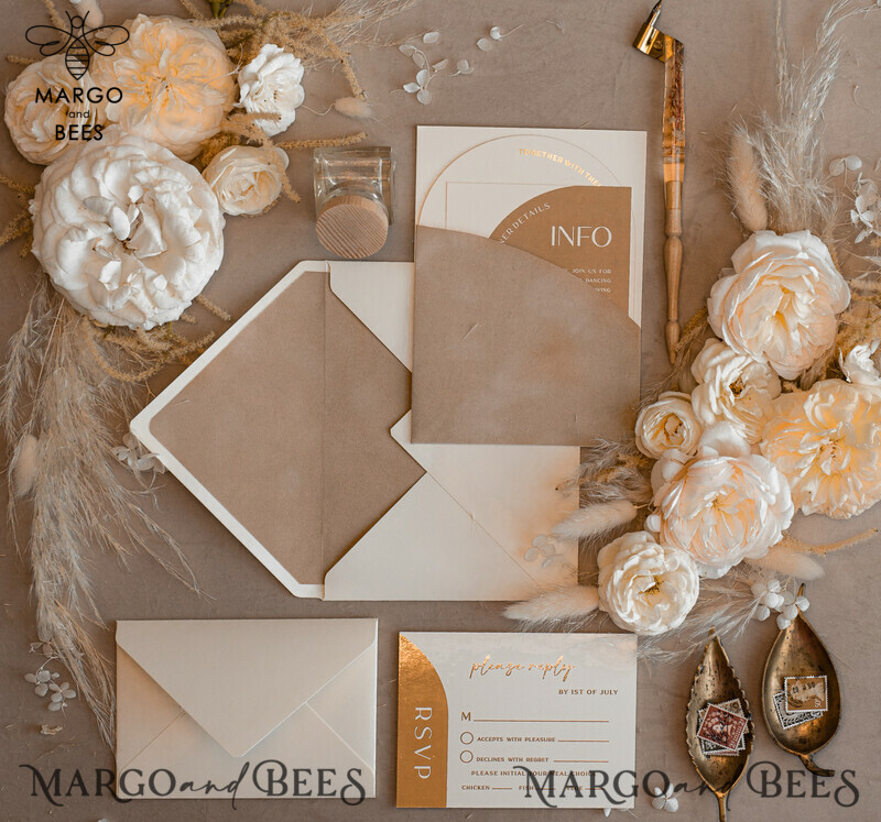 Luxury Gold Wedding Invitation Suite with Elegant Arch Design in Custom Velvet Beige Pocket-17