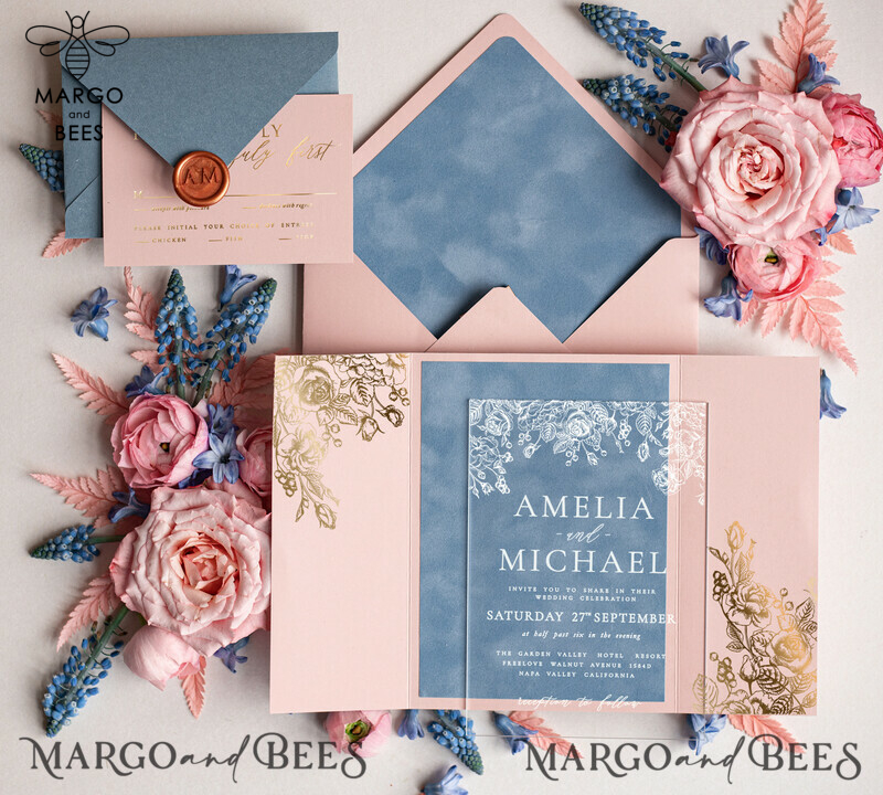 Elegant Wedding invitations light pink, Plexi Wedding Invitation Suite, Glamour Wedding Invitations pink and ice blue, Luxury Wedding Cards-2