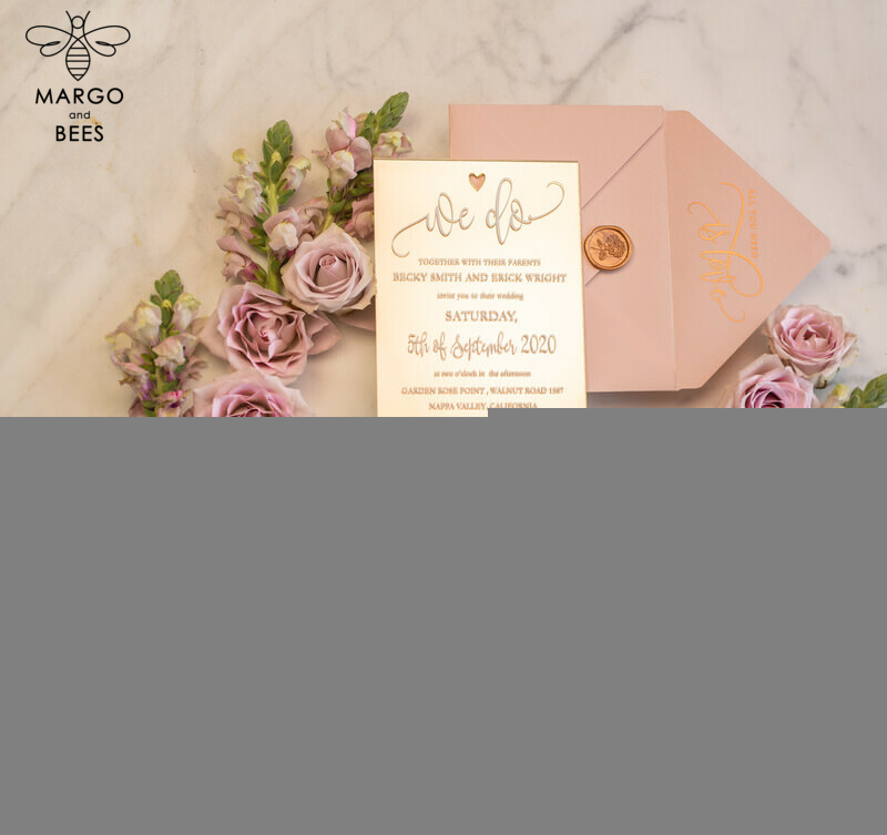 Exquisite Luxury Gold Plexi Acrylic Wedding Invitations with Elegant Blush Pink Wedding Cards: Glamour and Glamour Golden Wedding Invites in a Bespoke Vellum Wedding Invitation Suite-11