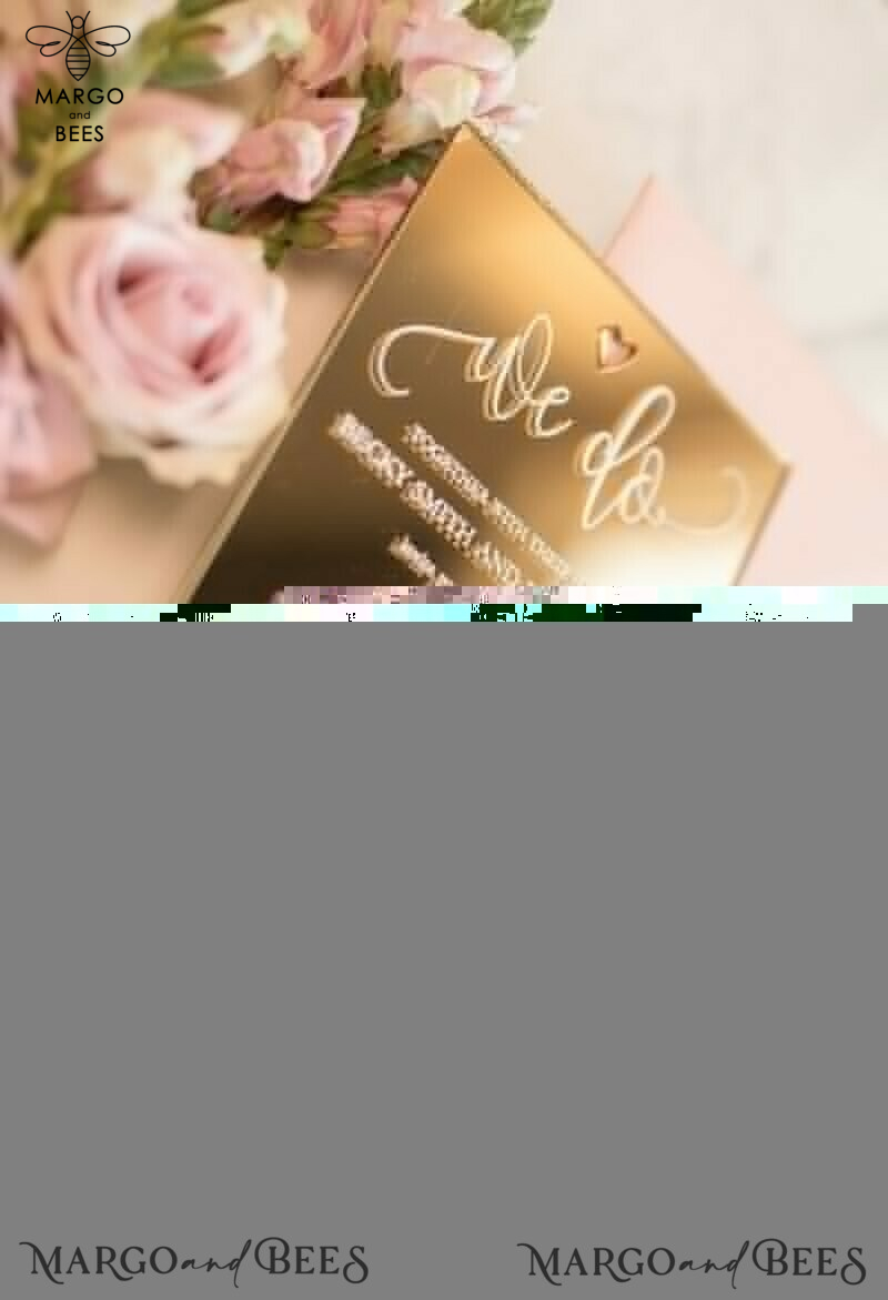 Exquisite Luxury Gold Plexi Acrylic Wedding Invitations with Elegant Blush Pink Wedding Cards. Introducing Glamour Golden Wedding Invites and the Bespoke Vellum Wedding Invitation Suite.-6