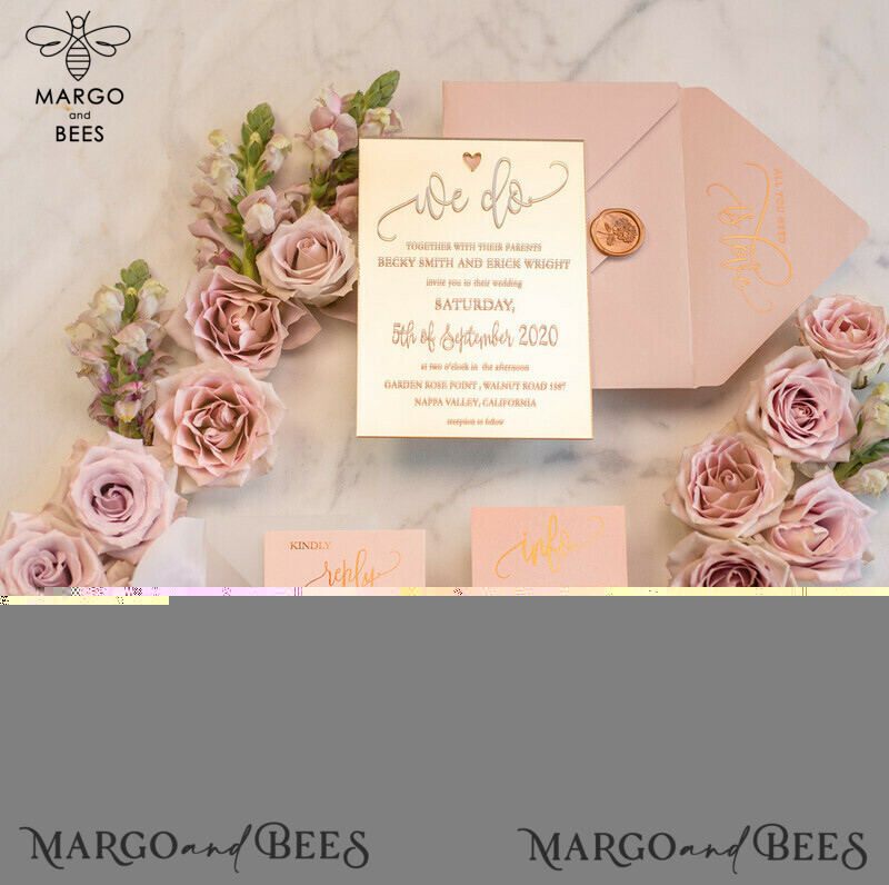Luxury Gold Plexi Acrylic Wedding Invitations: Elegant Blush Pink Cards with Glamour Golden Details in a Bespoke Vellum Invitation Suite-7