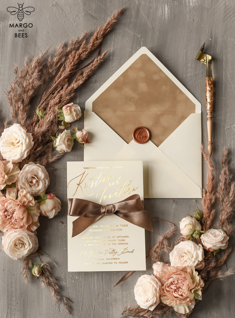 Vintage Glamour Wedding Invitations, Gold Wedding Invites, Velvet Liner wedding cards -8