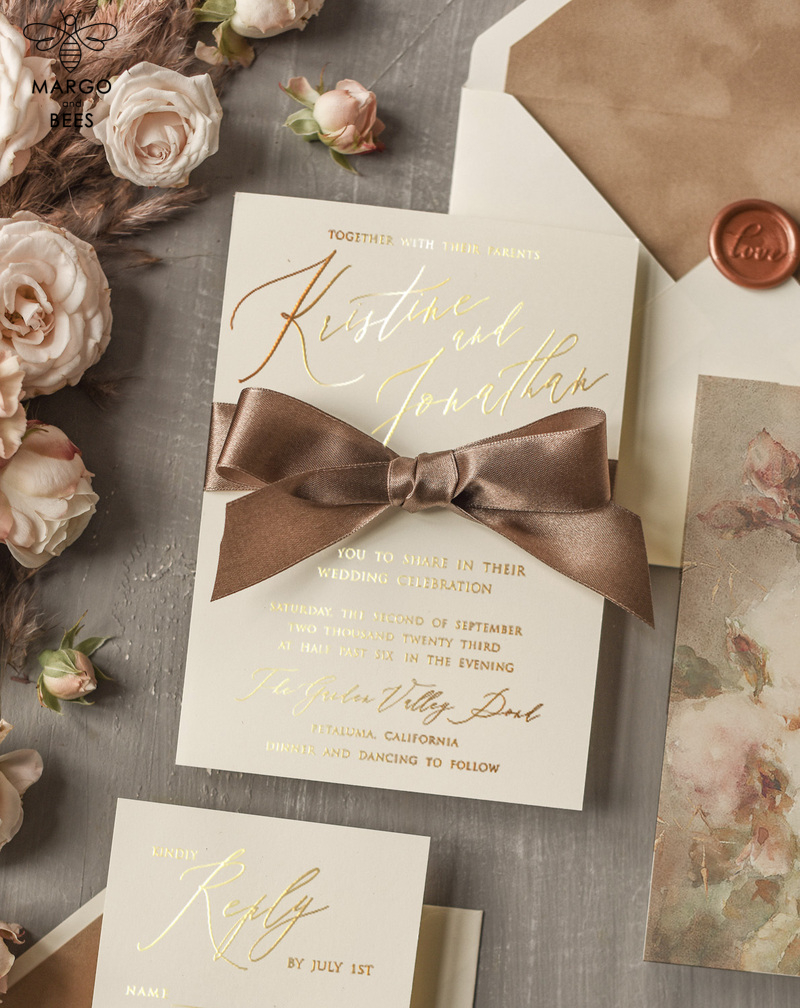 Vintage Glamour Wedding Invitations, Gold Wedding Invites, Velvet Liner wedding cards -9