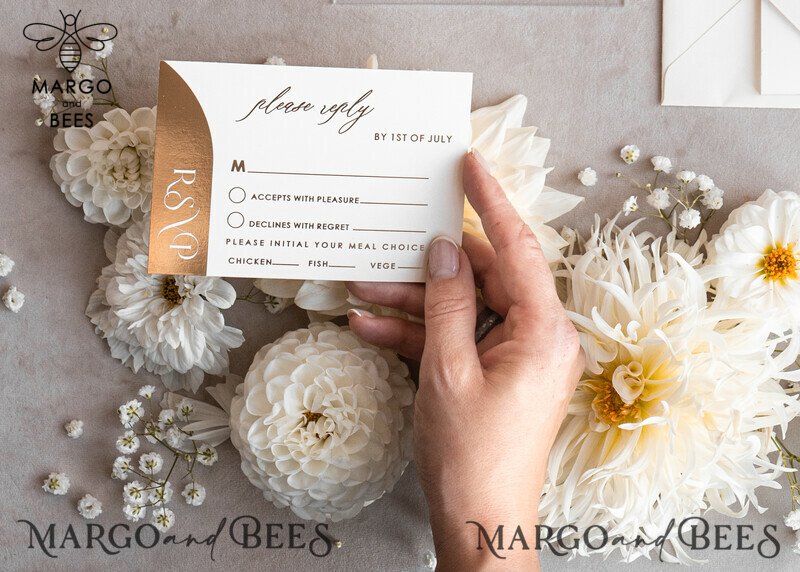 Elegant Arch Golden Acrylic Wedding Invitation Suite with Velvet Beige and Glamour Plexi Glass Details-19