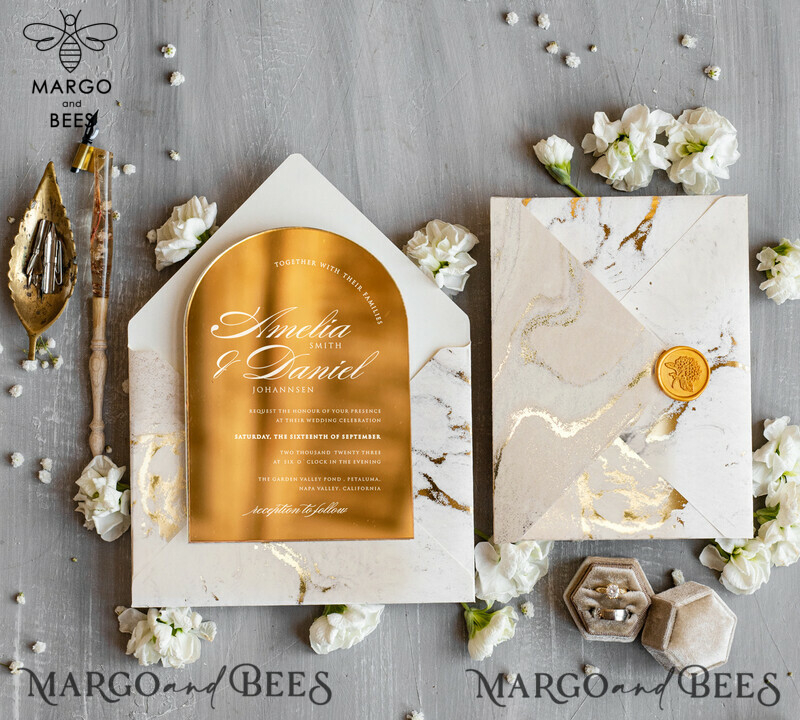Arch Gold Acrylic wedding invitation, Luxury gold marble Wedding Invites, Glamour Ivory Wedding Invitation Suite-8