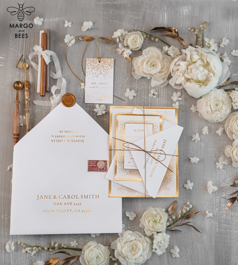 Modern Wedding invitations shiny gold stationery   -12
