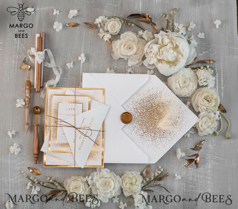 Modern Wedding invitations shiny gold stationery   -13