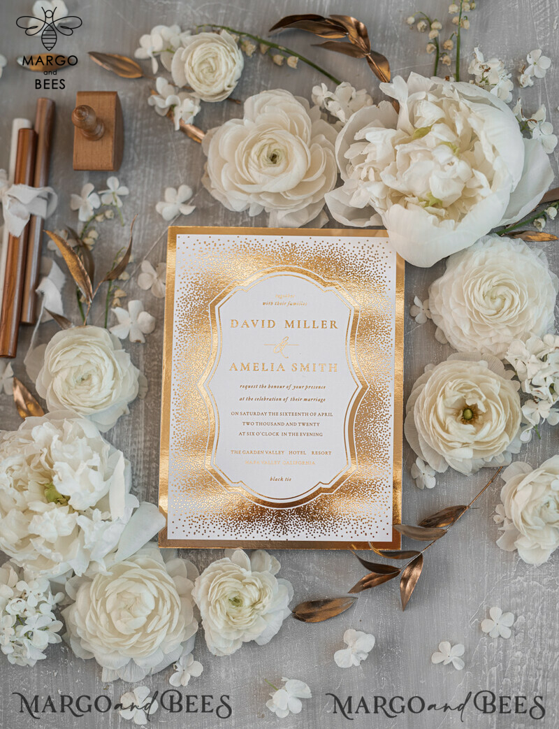 Modern Wedding invitations shiny gold stationery   -14