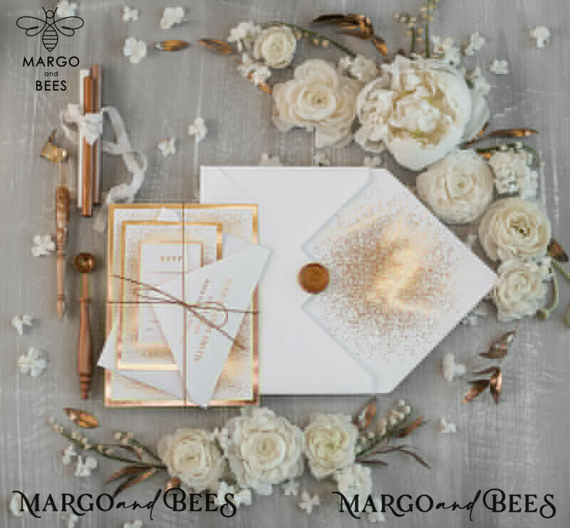 Modern Wedding invitations shiny gold stationery   -16