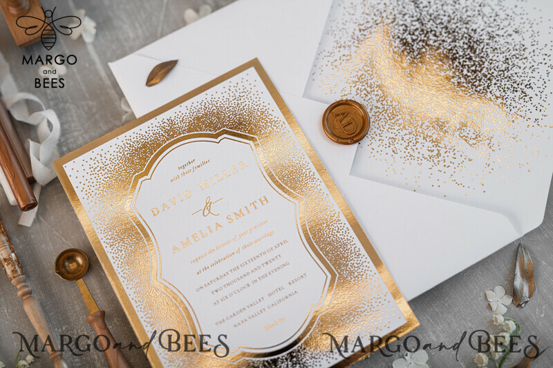 Modern Wedding invitations shiny gold stationery   -18