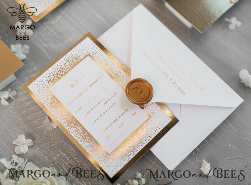 Modern Wedding invitations shiny gold stationery   -2