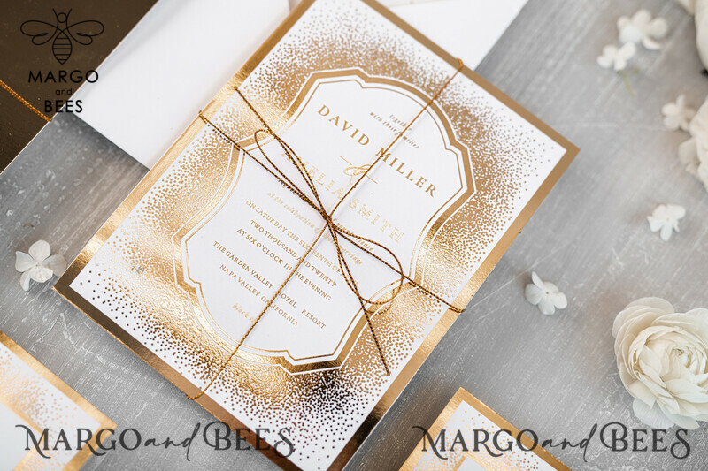 Modern Wedding invitations shiny gold stationery   -25