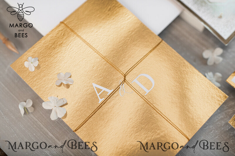 Modern Wedding invitations shiny gold stationery   -28