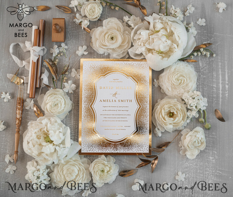 Modern Wedding invitations shiny gold stationery   -30