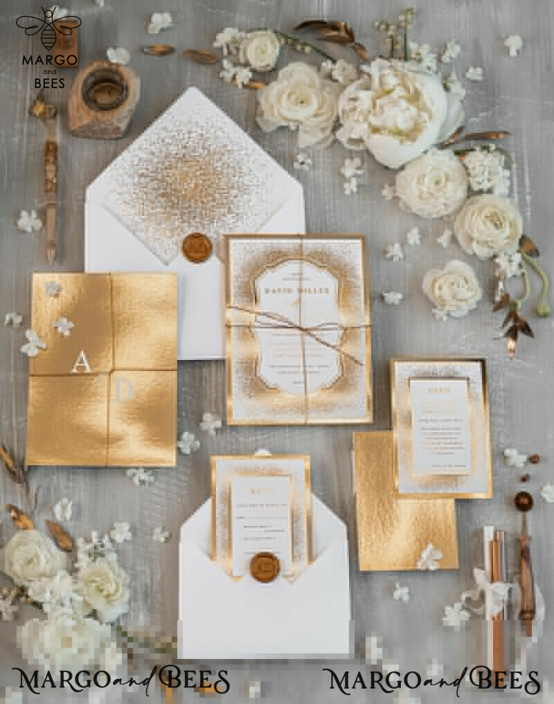 Modern Wedding invitations shiny gold stationery   -31