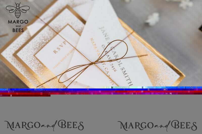 Modern Wedding invitations shiny gold stationery   -4