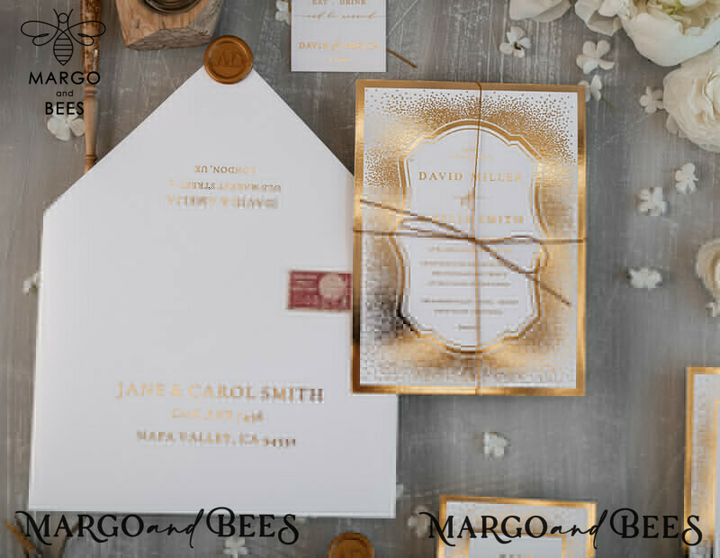 Modern Wedding invitations shiny gold stationery   -5
