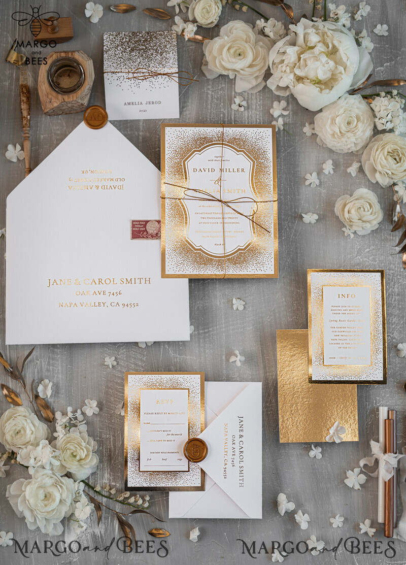 Modern Wedding invitations shiny gold stationery   -6