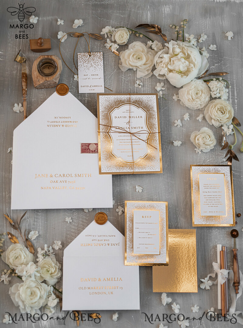 Modern Wedding invitations shiny gold stationery   -7