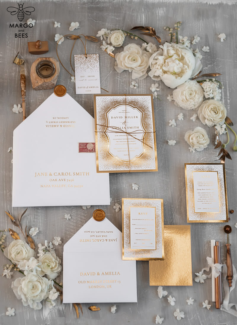 Modern Wedding invitations shiny gold stationery   -9
