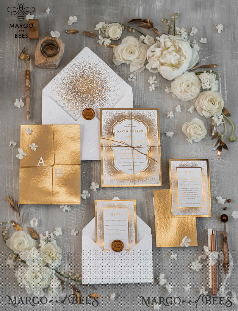 Modern Wedding invitations shiny gold stationery   -0