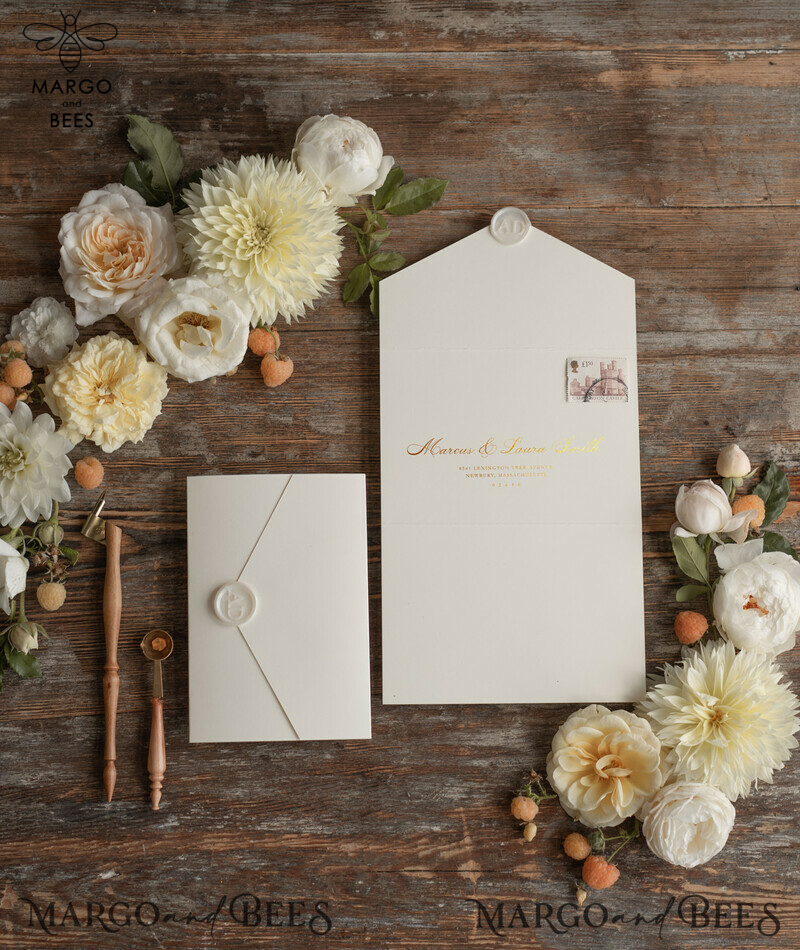 Exquisite Luxury Golden Wedding Invites: Elevate Your Special Day with Elegant Nude Pocketfold Invitations and Glamourous Gold Foil Wedding Cards. Discover the Perfect Blend of Minimalistic Wedding Stationery.-2