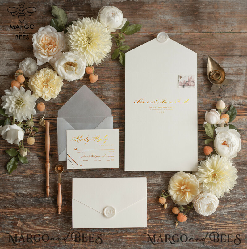 Luxury Golden Wedding Invites, Elegant Nude Pocketfold Wedding Invitations, Glamour Gold Foil Wedding Cards, Minimalistic Wedding Stationery-5