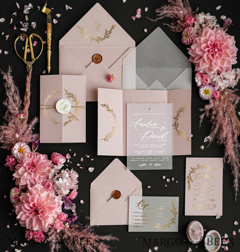 Handmade wedding invitation, Glamour wedding invitations • Romantic Wedding Invitation Suite, golden wedding invitations-0