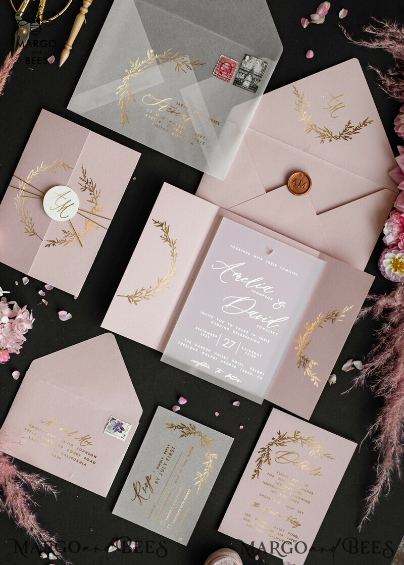Handmade wedding invitation, Glamour wedding invitations • Romantic Wedding Invitation Suite, golden wedding invitations-1
