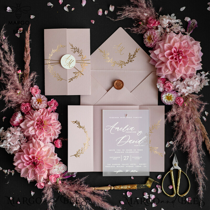 Handmade wedding invitation, Glamour wedding invitations • Romantic Wedding Invitation Suite, golden wedding invitations-3