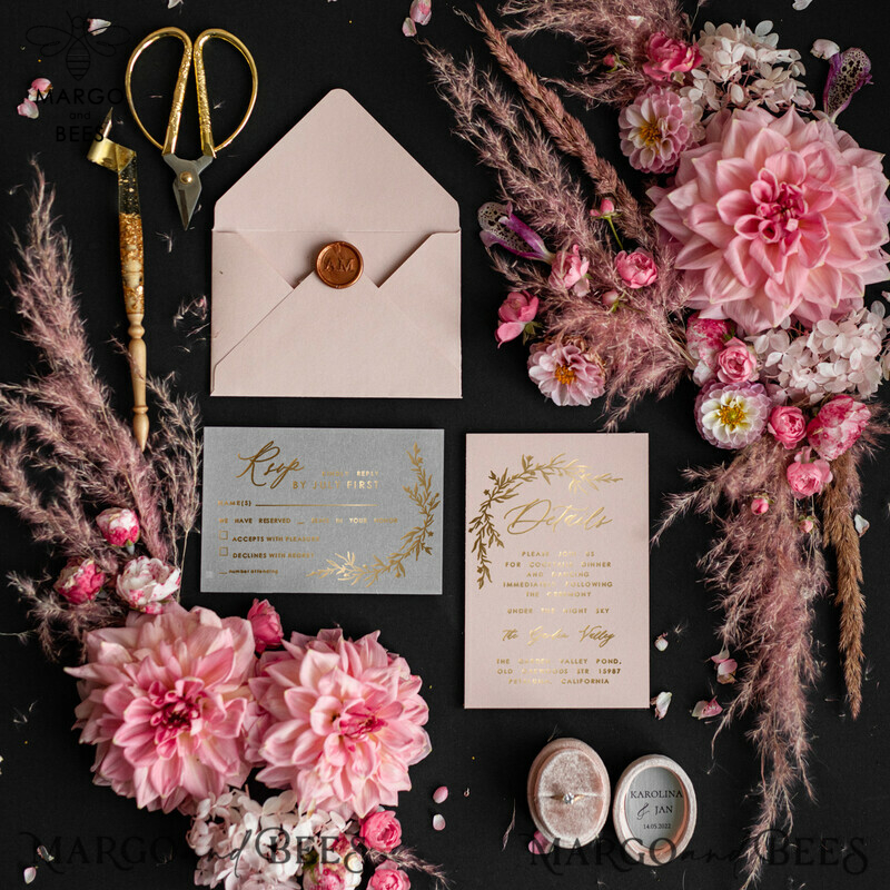 Creating a Timeless and Glamorous Handmade Wedding Invitation Suite with Golden Accents for a Romantic Celebration-6