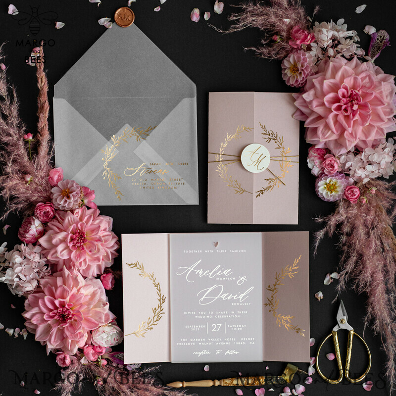 Handmade wedding invitation, Glamour wedding invitations • Romantic Wedding Invitation Suite, golden wedding invitations-4