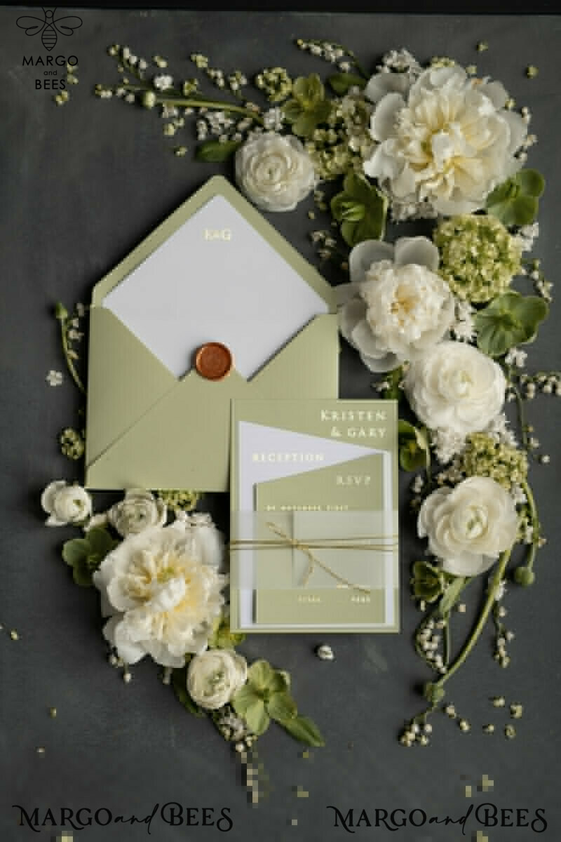 Luxury Gold Foil Wedding Invites, Elegant Sage Green Wedding Invites, Glamour Golden Shine Wedding Invitation Suite, Geometric Wedding Cards-10