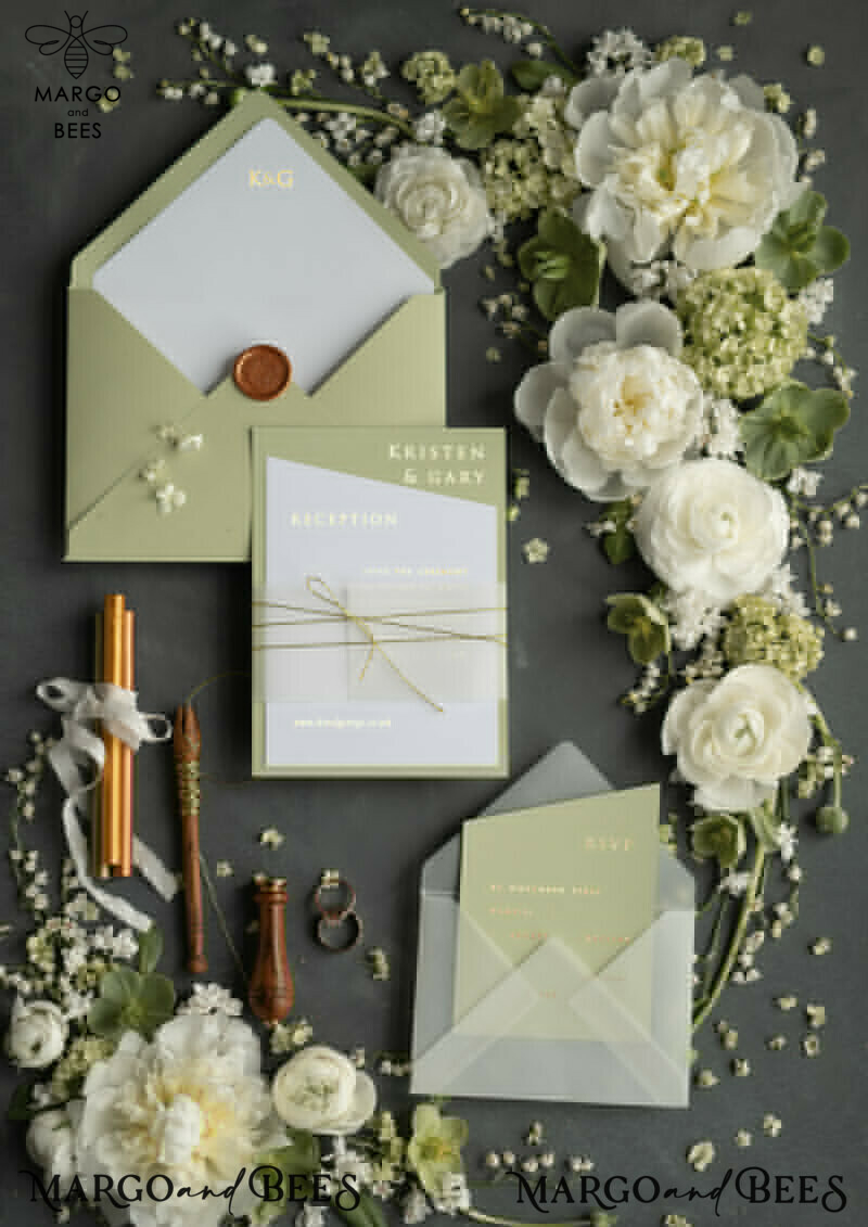 Wedding invitations UK gold pastel green colour theme  -15