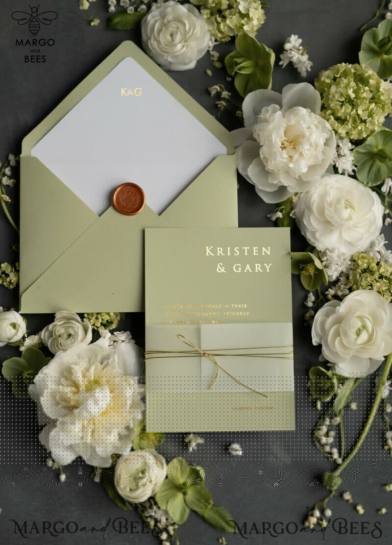 Luxury Gold Foil Wedding Invites, Elegant Sage Green Wedding Invites, Glamour Golden Shine Wedding Invitation Suite, Geometric Wedding Cards-9