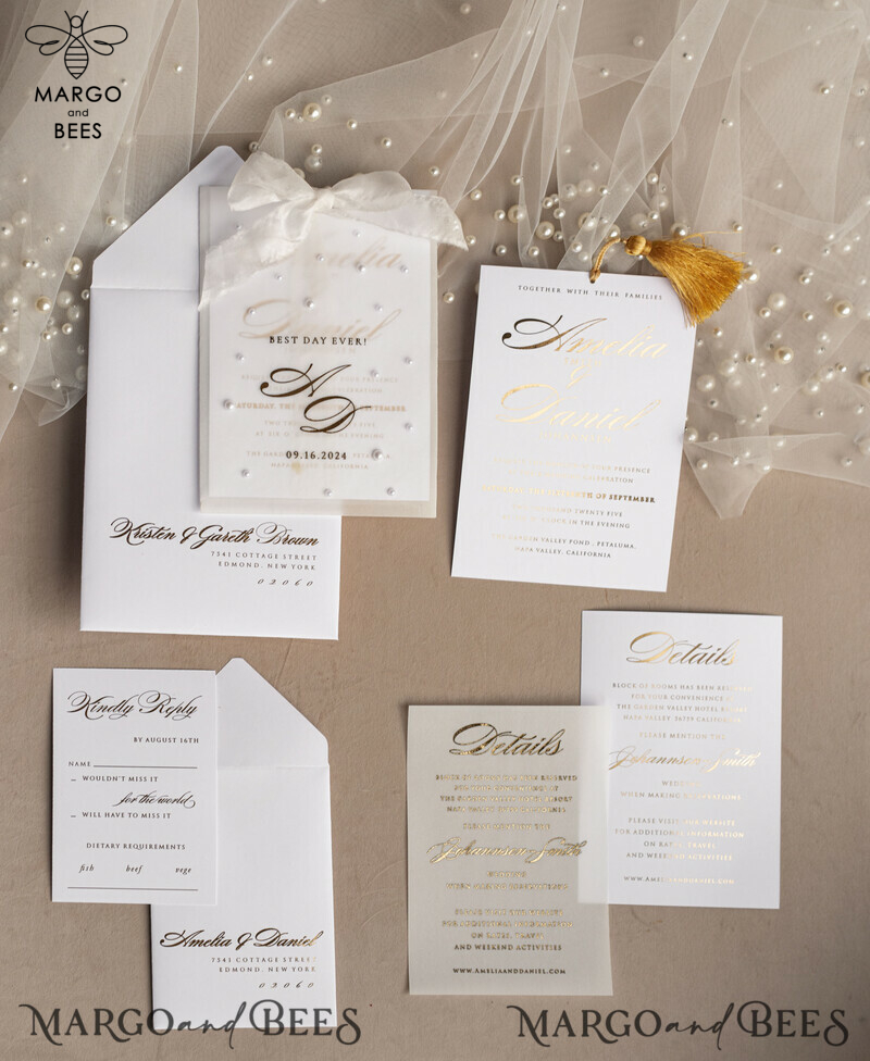 classic elegant vellum etui with pearls wedding invitation suite for summer wedding-1