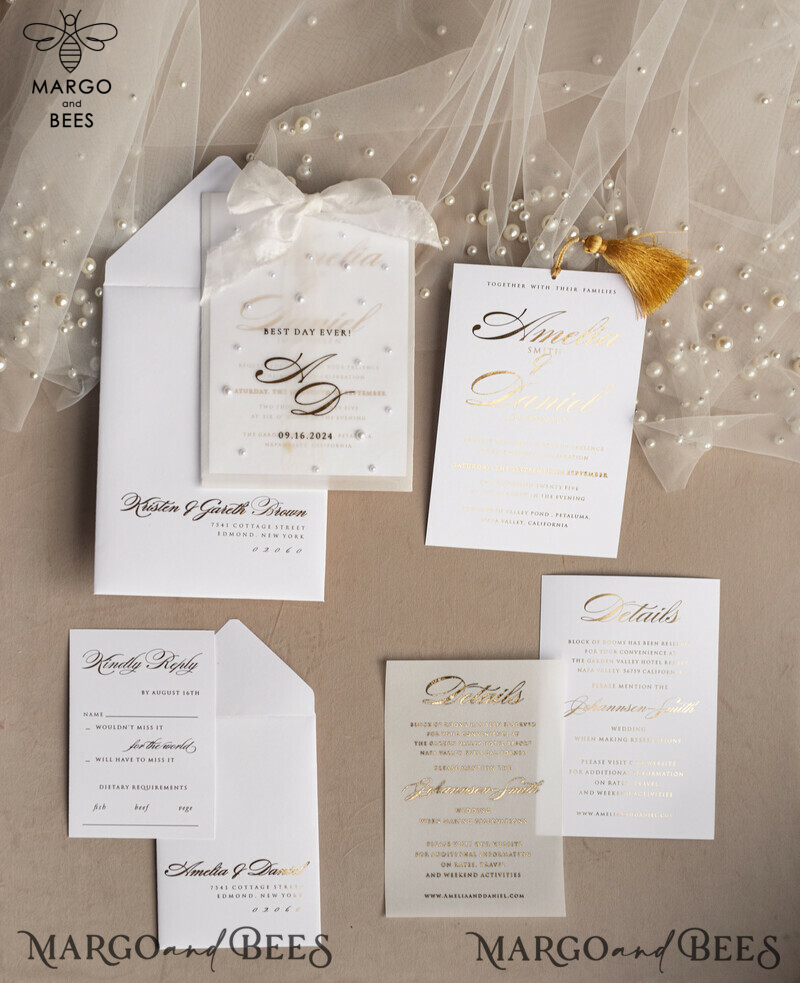 classic elegant vellum etui with pearls wedding invitation suite for summer wedding-2