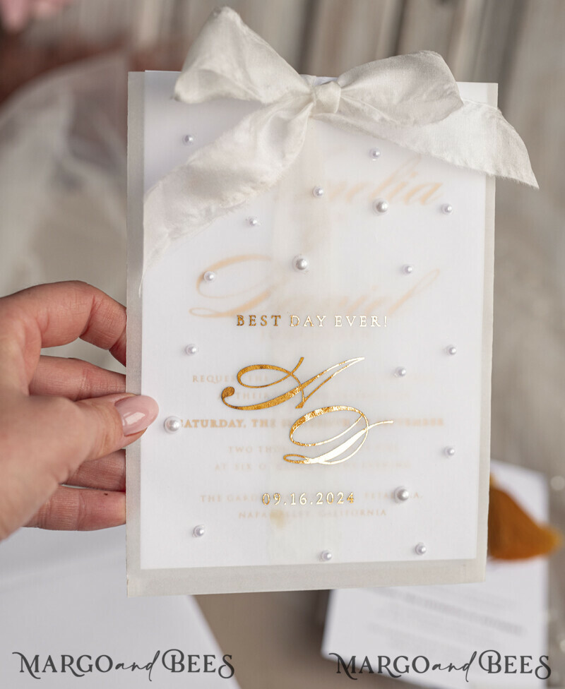 wedding beaded pearls invitations. New hot trend of 2024 year is beaded invitations.-8