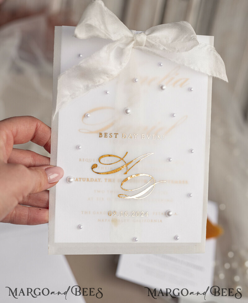 classic elegant vellum etui with pearls wedding invitation suite for summer wedding-12