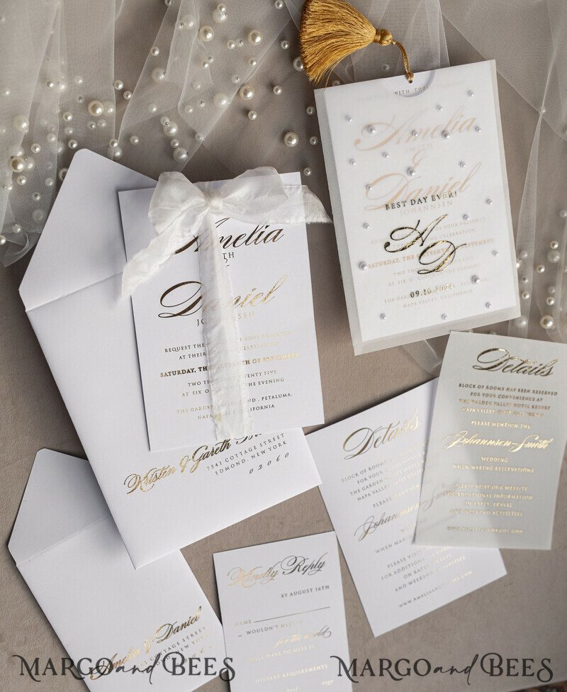 wedding beaded pearls invitations. New hot trend of 2024 year is beaded invitations.-11
